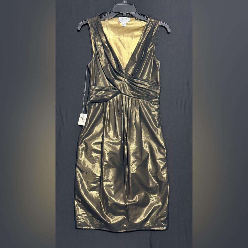 Moschino Cheapandchic Made In Italy Gold Shimmering Black Midi Dress black mesh